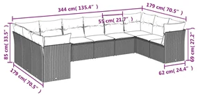 Set divano da giardino 10 pz con cuscini grigio in polyrattan
