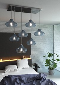 Lampadario Contemporaneo Dress Metallo Cromo Vetro Blu 7 Luci E27