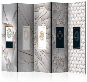 Paravento design Etichette II - sfondo marmorizzato su texture astratta con ornamenti