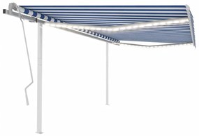 Tenda Da Sole Retrattile Manuale Con Led 4,5x3 M Blu E Bianca /
