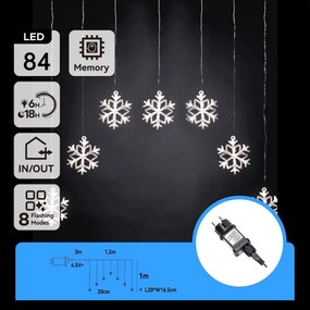 Aigostar - Catena LED da esterno 84 LED / 8 funzioni 1,2 x 1 m IP44 bianco freddo con fiocchi di neve