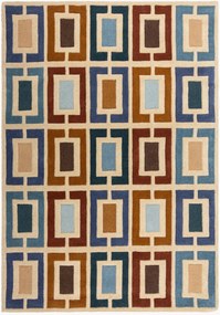Tappeto in lana fatto a mano con motivo in rilievo Retro Blocks