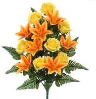 Set 2 Bouquet Artificiali Frontale Composto da 14 Rose e Lilium H 55 cm