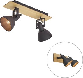 Faretto da soffitto nero con legno 2 luci ruotabile e inclinabile - Jakub