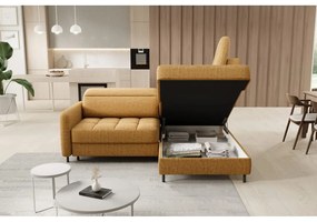 Divano angolare giallo allungabile/con contenitore (con penisola a destra/a L) e rivestimento in velluto Barea – ELTAP