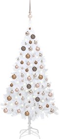 Albero di Natale Artificiale Preilluminato con Palline, Albero di Natale Preilluminato con Palline Bianco 120 cm PVC II