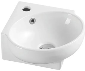 Lavabo sospeso ad angolo 39x36 in ceramica lucida con design ovale
