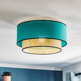 Plafoniera soffitto Boho Duolla, dimmerabile, Legno chiaro, Soggiorno / Sala da pranzo, Tessuto / Stoffa / Seta, Campagna / Rustiche, Plafoniera