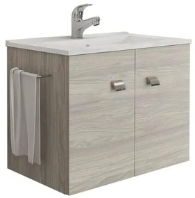 Mobile bagno sospeso 60 cm con lavabo e portasalviette rovere grigio - Erika 99032