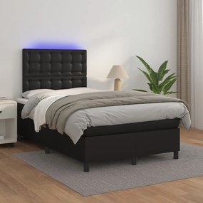 Letto a molle con materasso e led nero 120x190 cm in similpelle