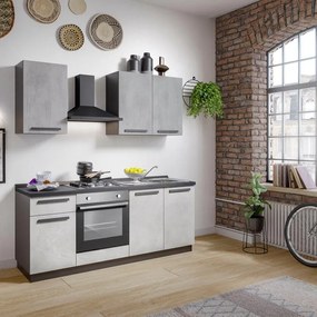 Cucina montata Dora bianco e grigio chiaro, lavello a destra, L 195 cm, completa di: cappa a camino, piano cottura a gas e forno