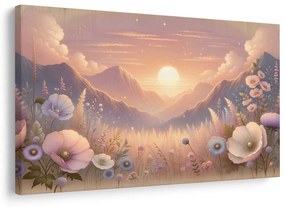Quadro su tela – Tramonto romantico con prato