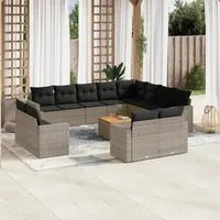 Set Divani da Giardino 13 pz con Cuscini Grigio in Polyrattan 3256725