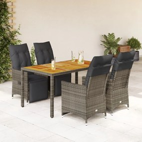 Set Bistrò Da Giardino 5 Pz Con Cuscini İn Polyrattan Grigio /