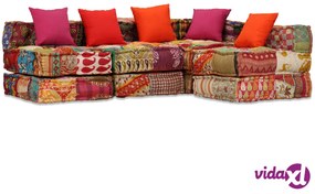 vidaXL Pouf Modulare a 4 Posti in Tessuto Patchwork
