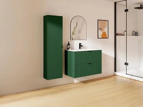 Mobile bagno sospeso con scanalature con lavabo da incasso e colonna - Verde opaco - 80 cm -ZEVINI