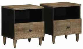 Comodini 2pz Grigio Chiaro 40x33x46 Cm İn Legno Massello Mango /