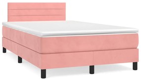 Letto a molle con materasso e led rosa 120x190 cm in velluto