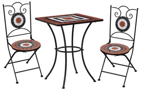 Set Bistrò 3 Pz Con Mosaico İn Ceramica Terracotta E Bianco /