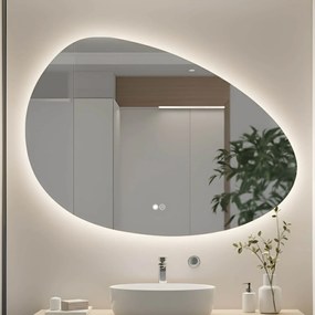 Specchio irregolare con illuminazione, 114×84 cm, bicolore, interruttore touch, tappetino riscaldante