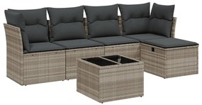 Set divano da giardino 6pz con cuscini grigio chiaro polyrattan