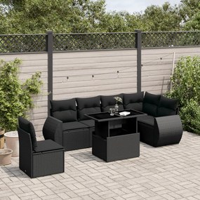 Set divani da giardino con cuscini 7pz nero polyrattan