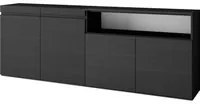 Credenza Mobile Cucina Madia, mobile ingresso, 200x75x35cmcon 4 Porte grande stoccaggio colore Nero