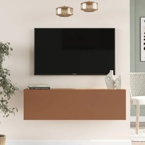 Mobile TV Sospeso 100x32x30 Rosso E Rovere Effetto Legno Con Vano Frame