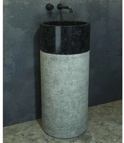 Kamalu - lavabo da terra in marmo colore nero-grigio bocciardato altezza 92cm litos-bn40