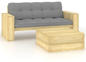 Set divani da giardino 2 pz con cuscini legno pino impregnato