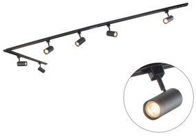 Sistema di illuminazione a binario moderno con 6 faretti nero 1 fase 286cm - Iconic Jeana