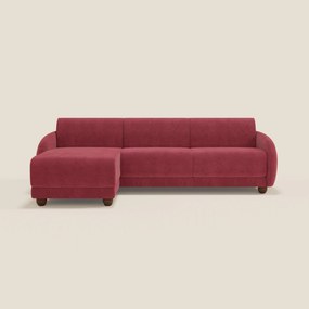Giglio divano letto angolare con materasso alto 18 cm e penisola contenitore in morbido bouclé impermeabile T07 rosso