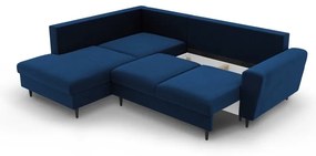 Divano angolare blu allungabile e con contenitore (con penisola a sinistra/a L) con rivestimento in velluto Kyoto – Cosmopolitan Design