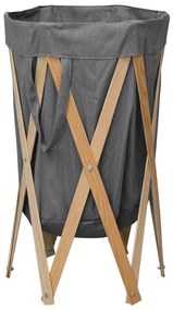 Cesto Della Biancheria Pieghevole Grigio Legno E Tessuto /
