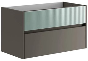 Mobile da bagno sotto lavabo Niwa grigio carbone frontale in vetro verde timo laccato opaco L 89.5 x H 50 x P 45.5 cm 2 cassetti, lavabo non incluso