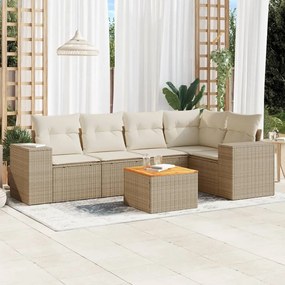 Set Divano da Giardino 6 pz con Cuscini Beige in Polyrattan