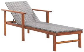 Lettino Prendisole Polyrattan E Legno Massello Di Acacia Grigio /