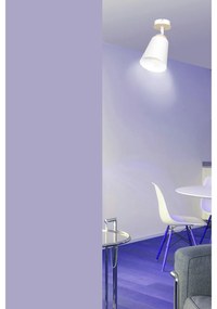 Plafoniera A Faretto Spot 1 Luce In Acciaio Bianco E Legno Naturale