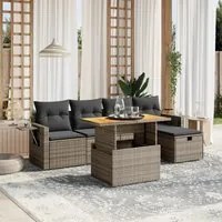 Set Divano da Giardino 6 pz con Cuscini Grigio in Polyrattan 3275699