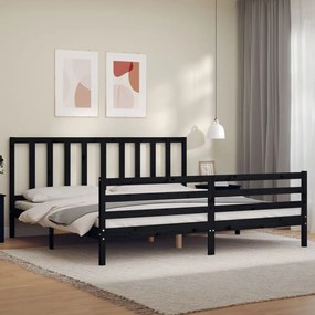 Giroletto Con Testiera Nero 200x200 Cm İn Legno Massello /