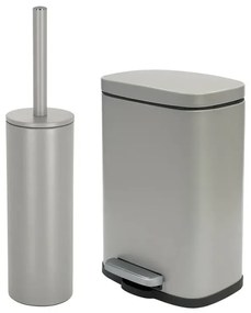Set pattumiera 5lt a pedale e portascopino in acciaio tortora opaco Axin