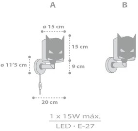 Dalber 61809 - Applique per bambini DARK HERO 1xE27/15W/230V