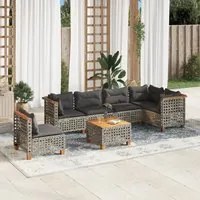 Set Divani da Giardino 7 pz con Cuscini Grigio in Polyrattan 3261879