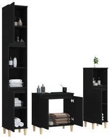 Set mobili da bagno 3 pz nero in legno multistrato