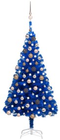 Albero di Natale Preilluminato con Palline Blu 150 cm PVC