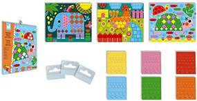 3 carte da decorare con più di 260 mosaici in schiuma et 1 libretto con istruzioni e modelli.