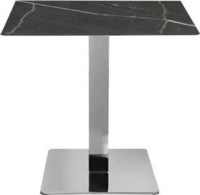 Tavolo bar pub ristorante in HPL 80x80 cm Marmo Nero per esterno base Argento H 74