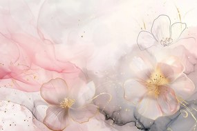Carta da parati autoadesiva – Fiori eleganti con tocco rosa-oro