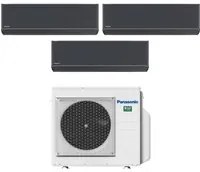 Climatizzatore Condizionatore Panasonic Trial Split Inverter Serie Etherea Dark 9+9+12 con CU-3Z52TBE R-32 Wi-Fi Integrato Colore Grigio Grafite 9000+9000+12000