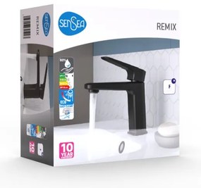 Rubinetto per lavabo a canna media REMIX nero spazzolato opaco SENSEA H 18 cm